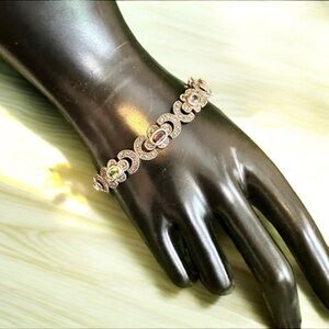 Sterling Silver .925 Multi-Color oval topaz stone Marcasite Bracelet 7" Long